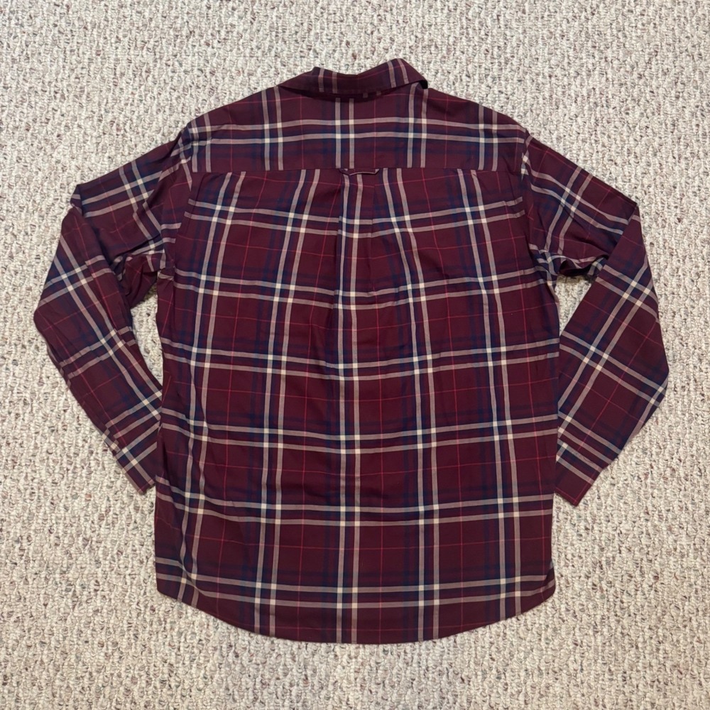 Orvis Mens Large Classic Fit Wrinkle Free Plaid Button Down Shirt Burgundy Navy - Picture 2 of 9